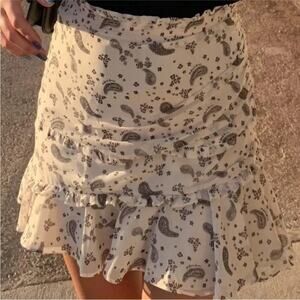 For Love & Lemons Paisley Mini Skirt in Sand Ruffle size XS